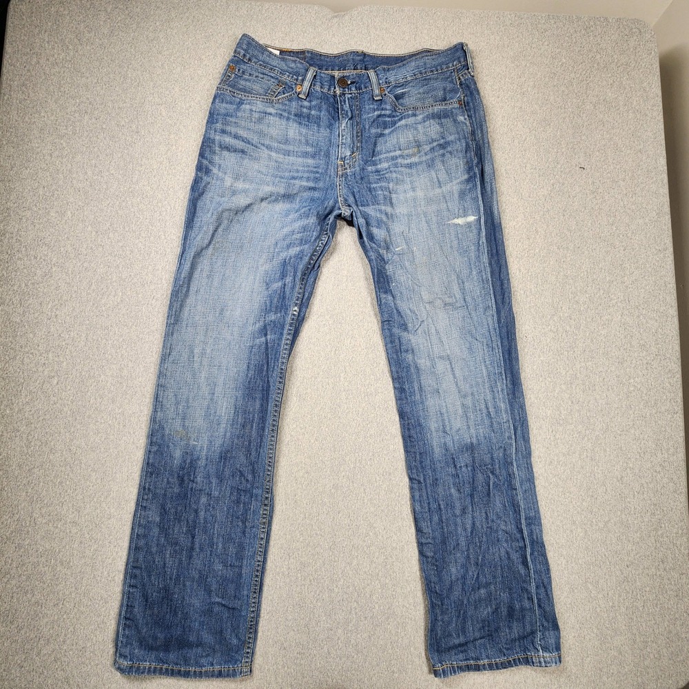 Levi's 514 Straight Fit Jeans Mens W34 L32 Blue Fair Distressed Stained